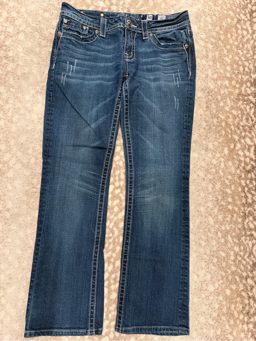 Miss Me JP5360B Bootcut Jeans Size 30 Y2K Fleur De Lis Rhinestone Embellished